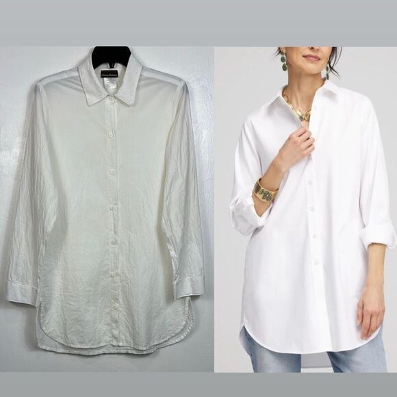 Tommy Bahama White Cotton Long Sleeve Button Down Tunic Shirt Size M - Picture 1 of 9